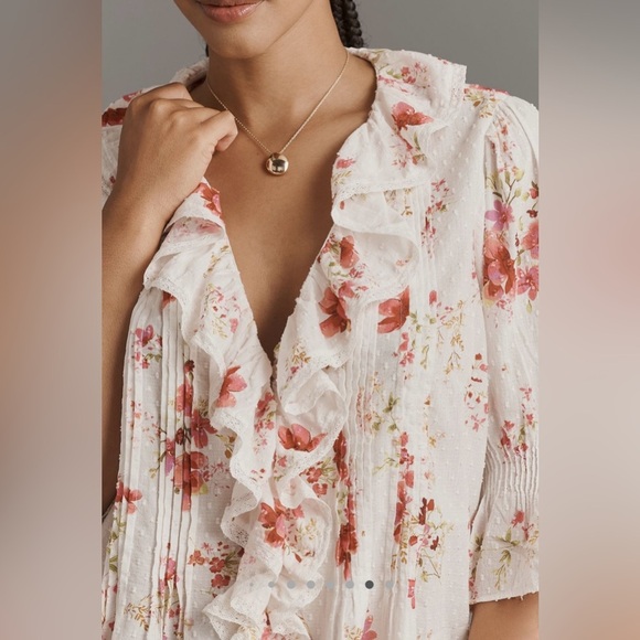 By Anthropologie Ruffled Pin-Tuck Button-Front Blouse - Picture 6 of 7